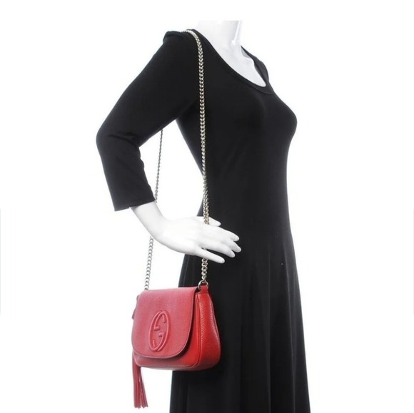 Gucci Soho Disco GG Red Tassel Chain Crossbody Bag - Picture 13 of 16